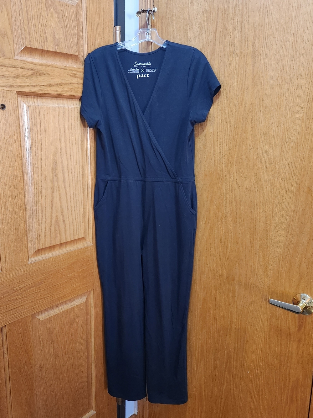 Pact Black Short-Sleeve Wrap Jumpsuit